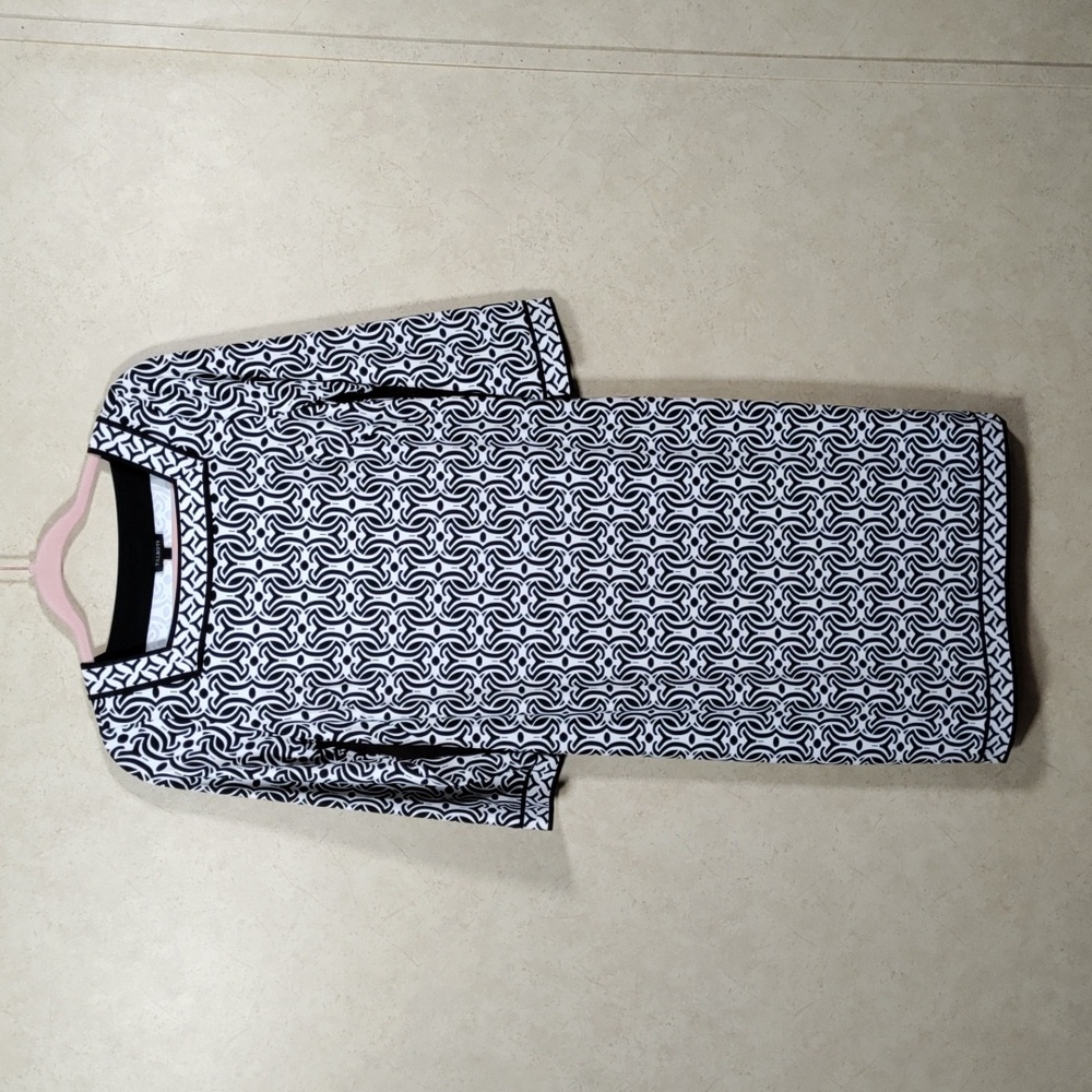 H179 Talbots black & white 3/4 sleeve knit dress S NWT